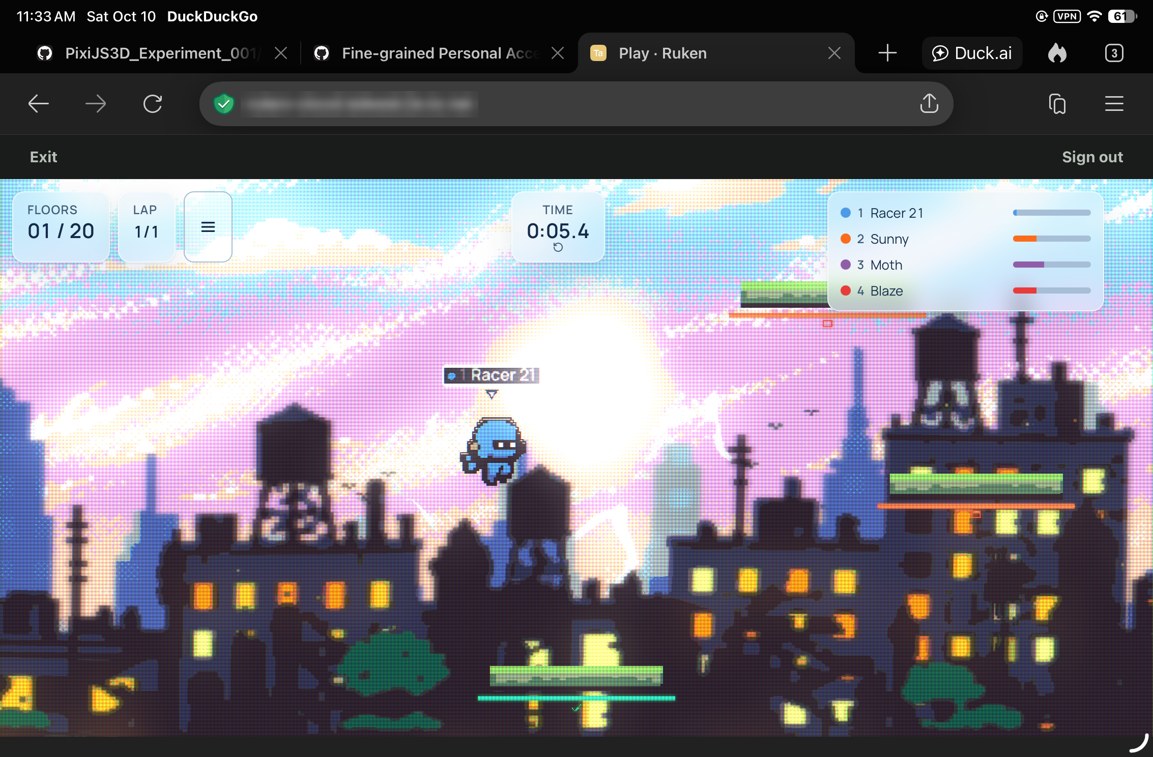 Floor Fifty running inside Ruken, served from a cloud container and played in a browser on the iPad