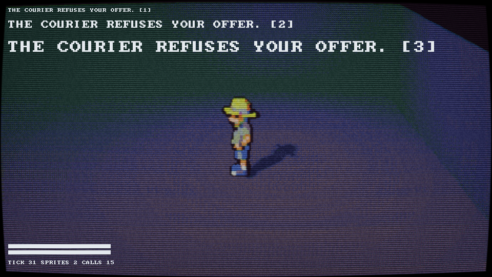 A wall lit by the room. The environment and the characters share the same 64 colors, which is why both can react to light without drifting apart.