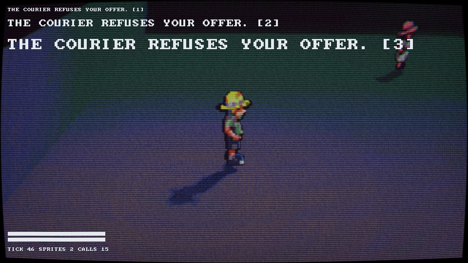 The finished character, front three-quarter view. The soft simplification is applied by my own code right after generation. Nothing outside touches the art.